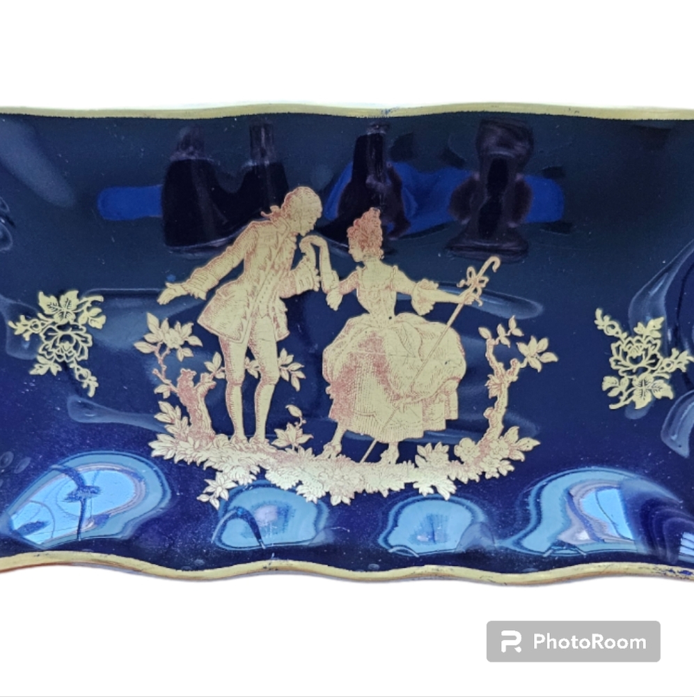 Vintage Jean Feuillade Limoges Porcelain Cobalt Blue Tray - Picture 3 of 7